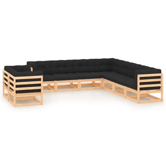 Sodo komplektas su pagalvėlėmis, 9 dalių, pušies mediena - Lauko baldų komplektai