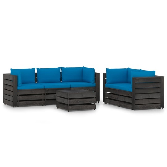 Sodo komplektas su pagalvėlėmis/mėlyna, 6 dalių, impregnuota mediena - Lauko baldų komplektai