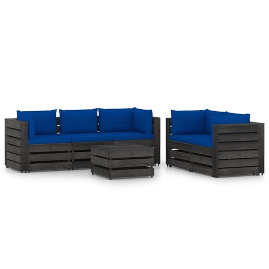 Sodo komplektas su pagalvėlėmis/mėlyna, impregnuota mediena, 6 dalių - Lauko baldų komplektai