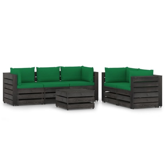 Sodo komplektas su pagalvėlėmis/žalia, 6 dalių, impregnuota mediena - Lauko baldų komplektai