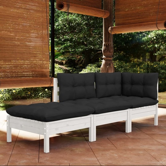 Sodo komplektas su pagalvėmis, 3 dalių, pušies medienos masyvas - Lauko baldų komplektai