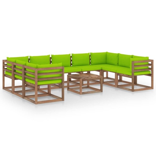 Sodo komplektas su šviesiai žaliomis pagalvėlėmis, 10 dalių - Lauko baldų komplektai