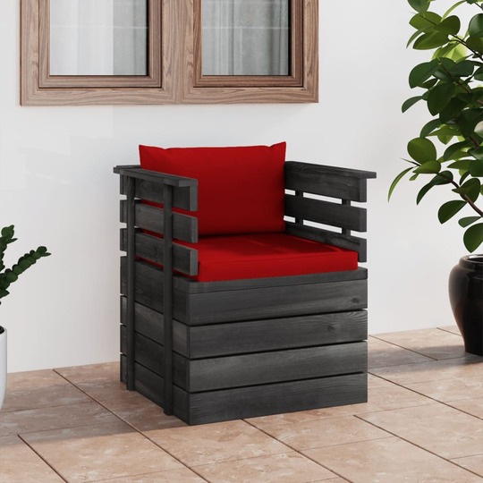 Sodo krėslas su pagalvėlėmis , pušies mediena, raudona - Foteliai, sofos