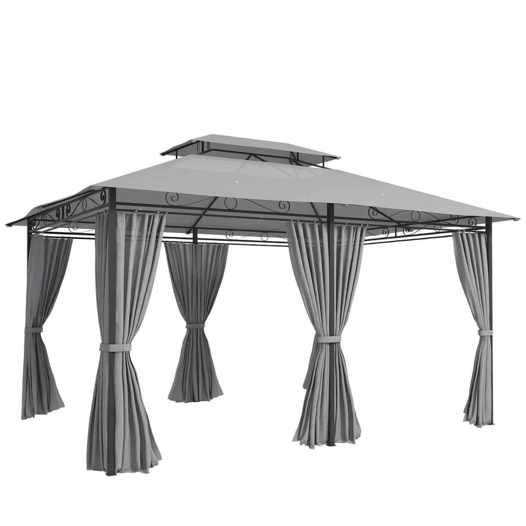 Sodo pavėsinė, Dvigubas stogas, Pilka, 300 × 400 × 280 cm - Pavėsinės ir jų priedai