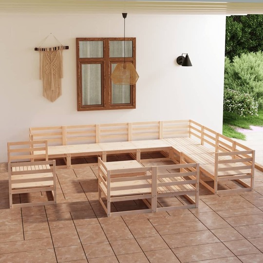 Sodo poilsio baldų komplektas (13 dalių, pušies mediena) - Lauko baldų komplektai