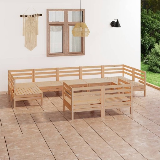 Sodo poilsio baldų komplektas, 9 dalių., pušies medienos masyvas - Lauko baldų komplektai