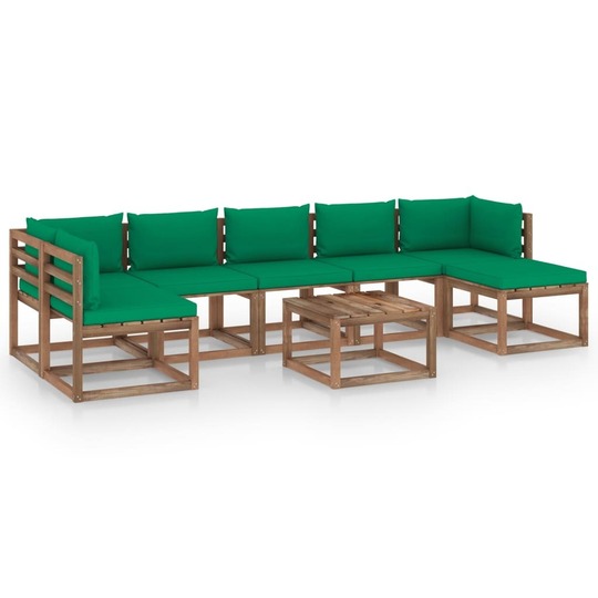 Sodo poilsio baldų komplektas su žaliomis pagalvėlėmis, 8 dalių; - Lauko baldų komplektai