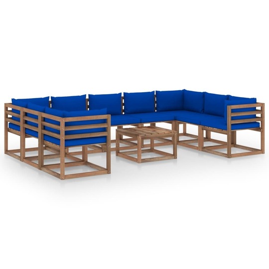 Sodo poilsio komplektas su mėlynomis pagalvėlėmis, 10 dalių - Lauko baldų komplektai