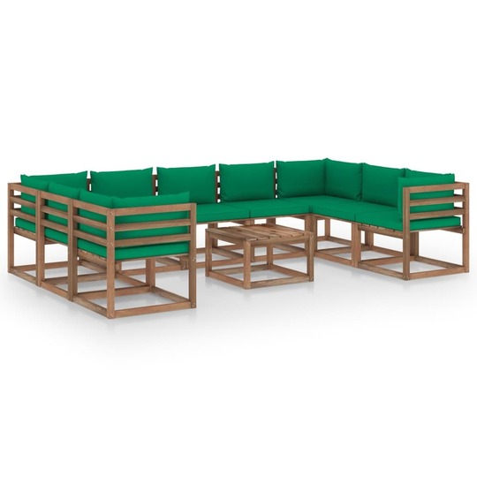 Sodo poilsio komplektas su žaliomis pagalvėlėmis, 10 dalių - Lauko baldų komplektai