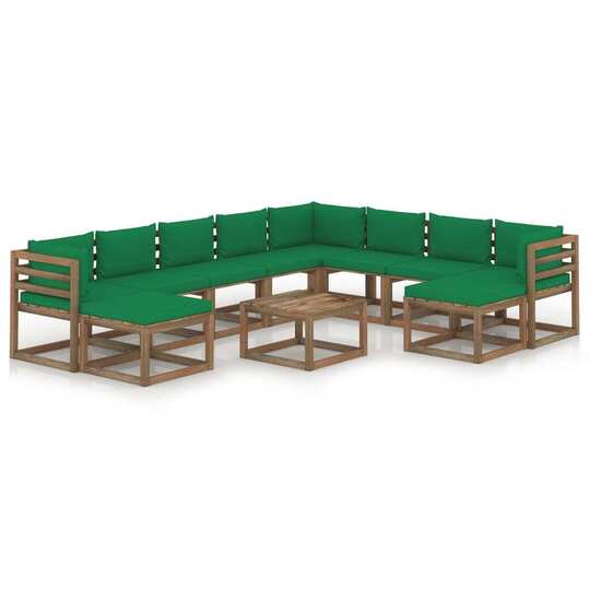 Sodo poilsio komplektas su žaliomis pagalvėlėmis, 11 -dalių - Lauko baldų komplektai