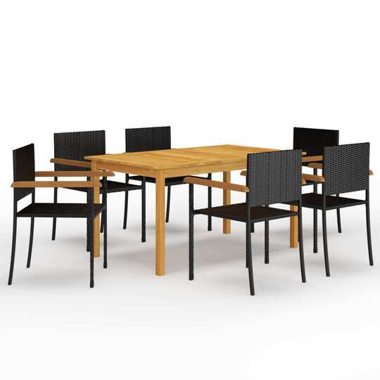 Sodo valgomojo baldų komplektas 7 dalių, juodos spalvos kėdės - Lauko baldų komplektai