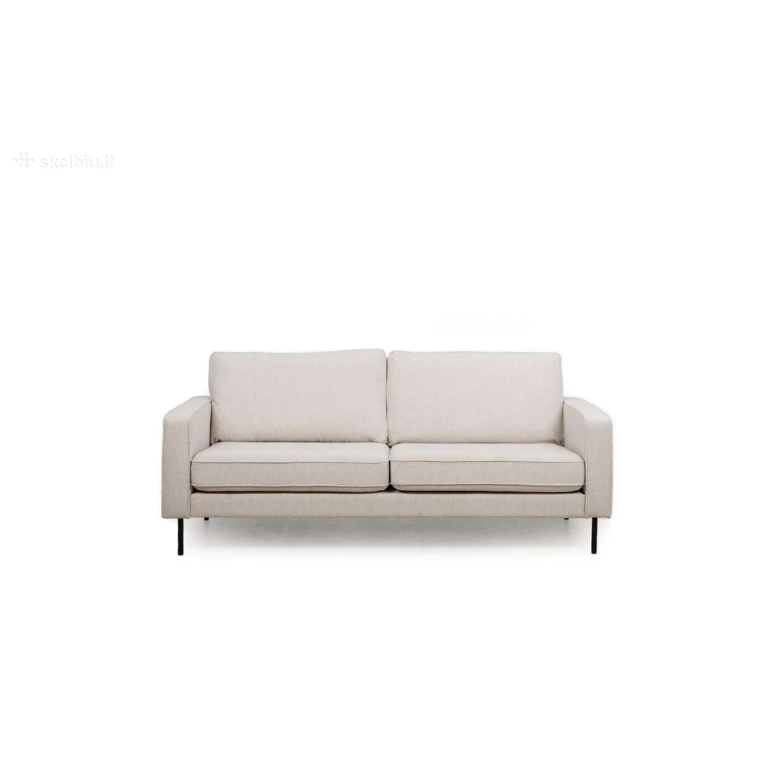 Dvivietė sofa su šiuolaikišku dizainu ir kontrastingomis kojelėmis