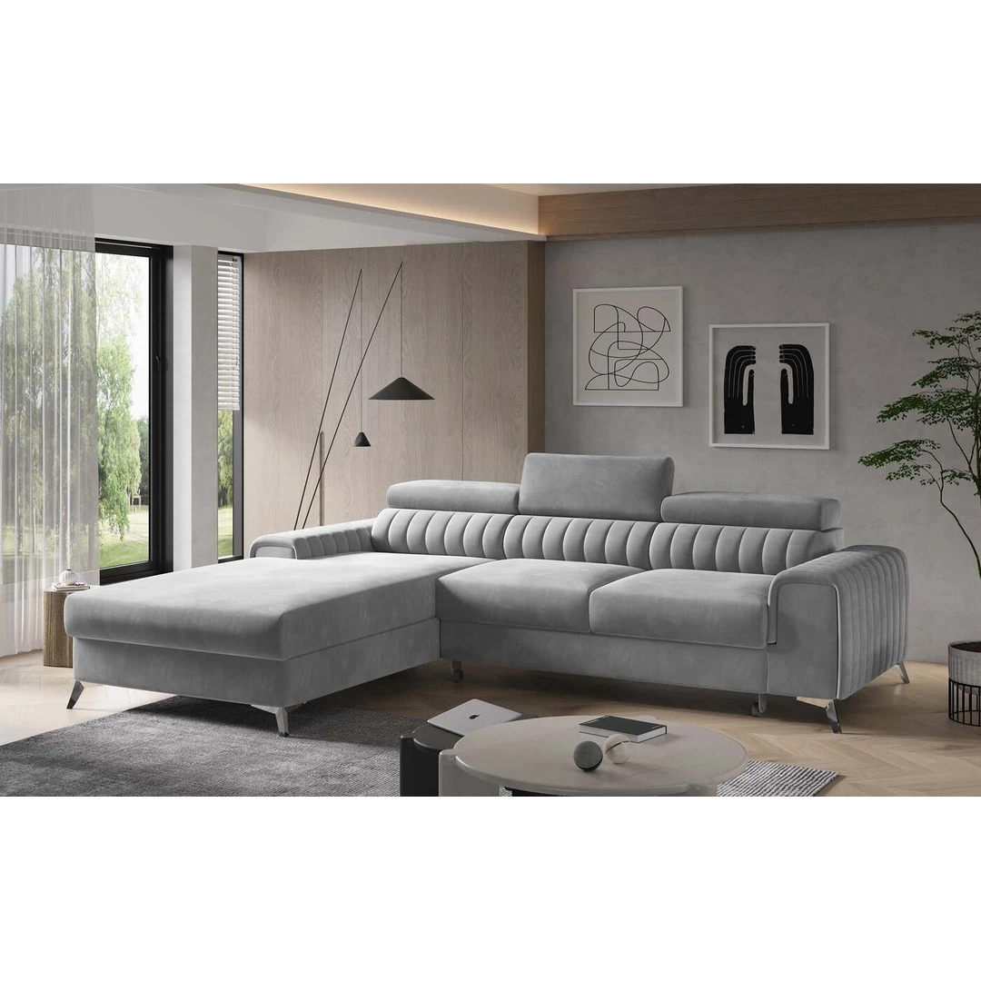 Elegantiška L formos kampinė sofa EL2823 su miegamąja zona
