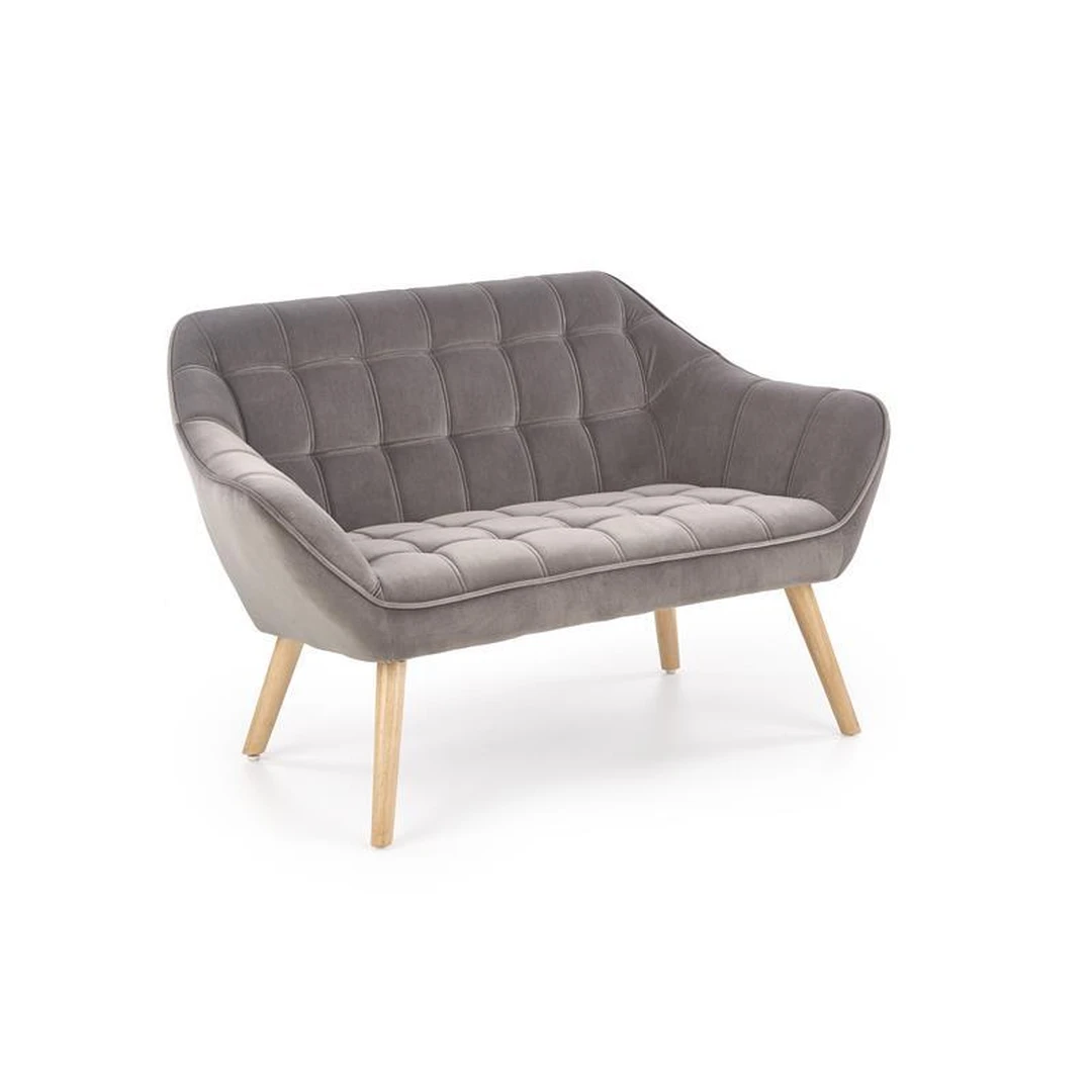 Elegantiška pilka sofa su natūraliomis medžio kojomis