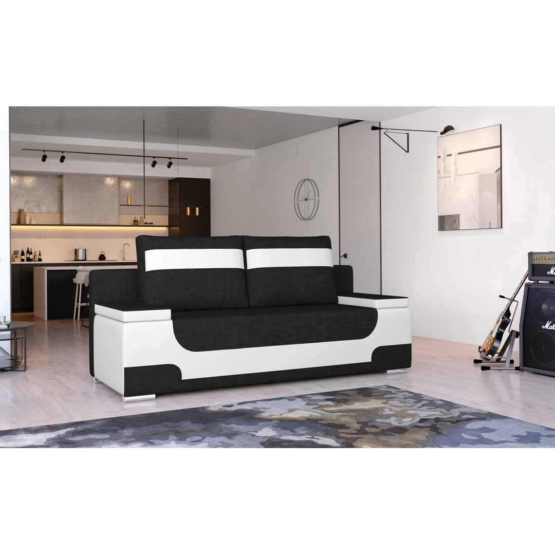 Stylinga juodos spalvos sofos lova su miegama funkcija