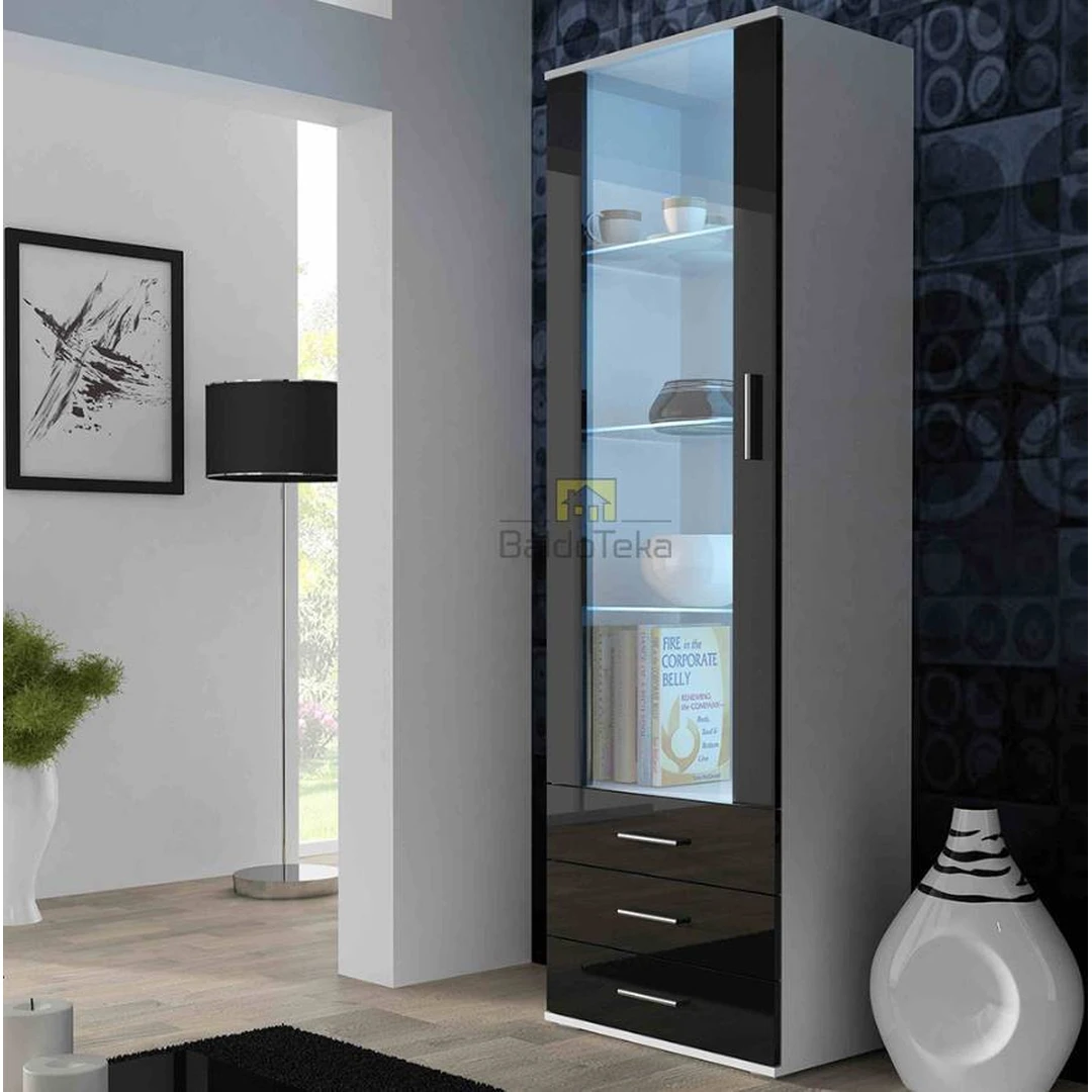 Moderni spinta su baltu korpusu ir blizgiais juodais fasadais