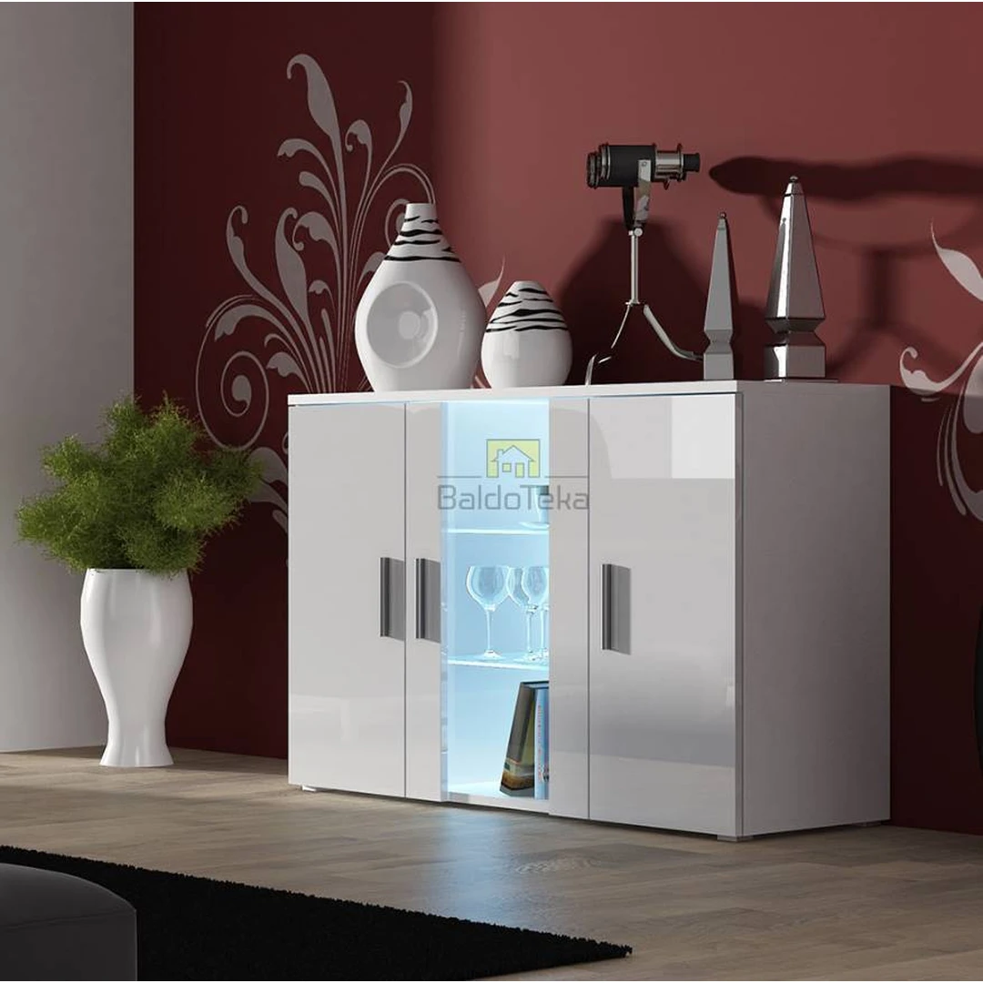 Šiuolaikiški balti blizgūs SOHO spintos su apšvietimu