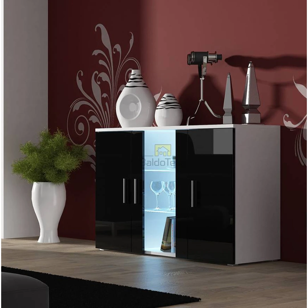 Šiuolaikiška baltos ir juodos spalvos spinta su apšvietimu