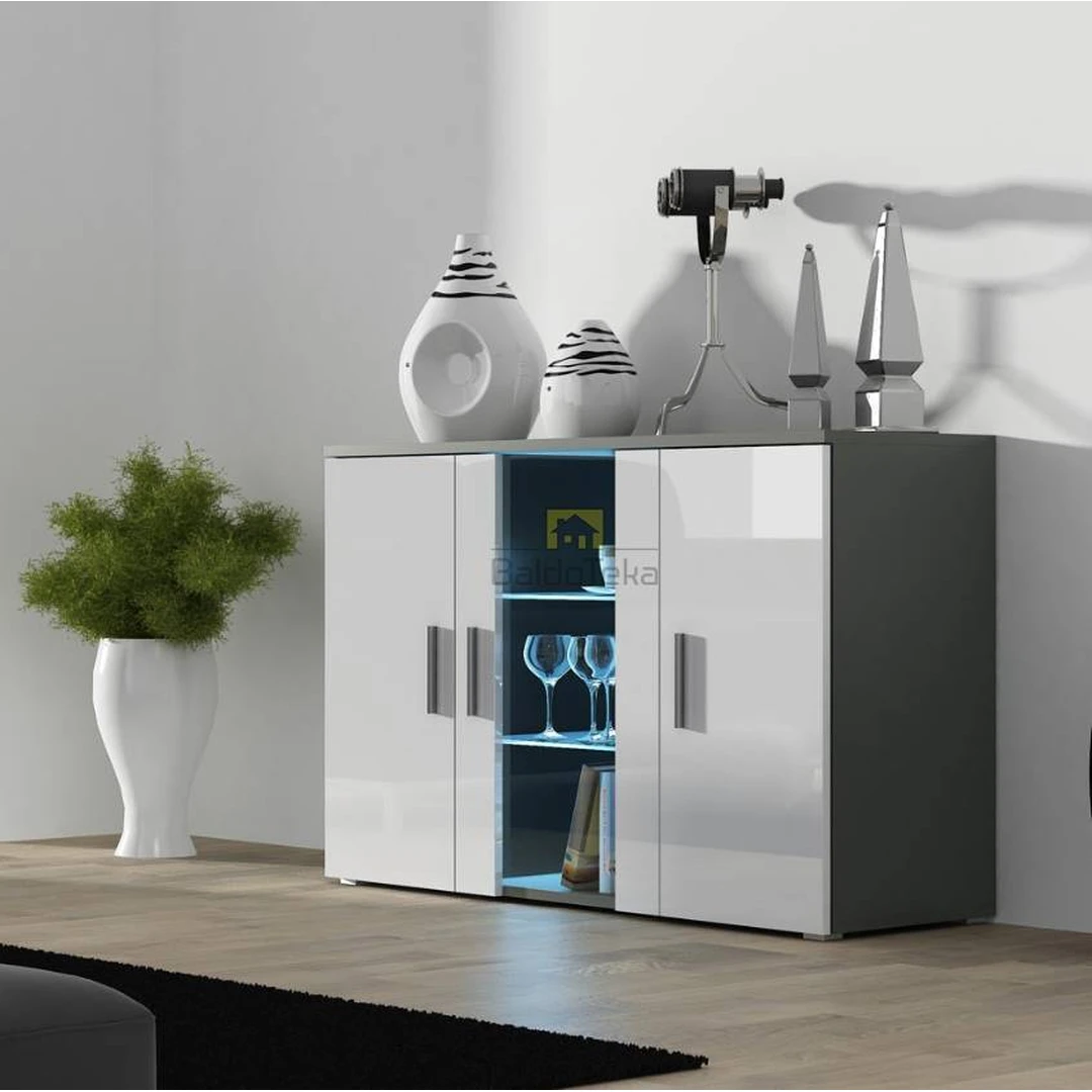 Stylish Gray and White Cabinet with Optional Lighting