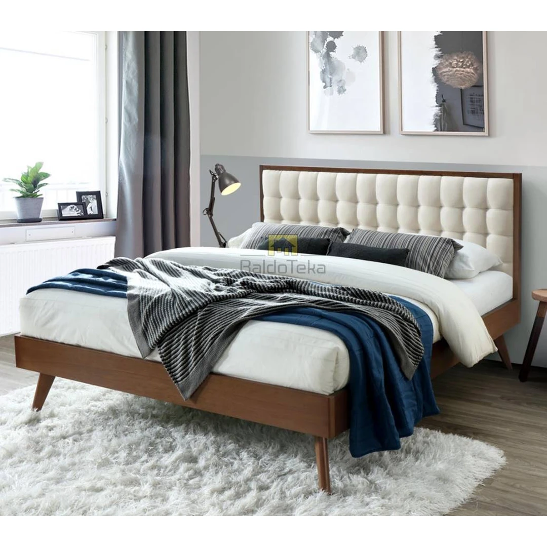 Ergonominė lova iš natūralaus medžio su gobelenu