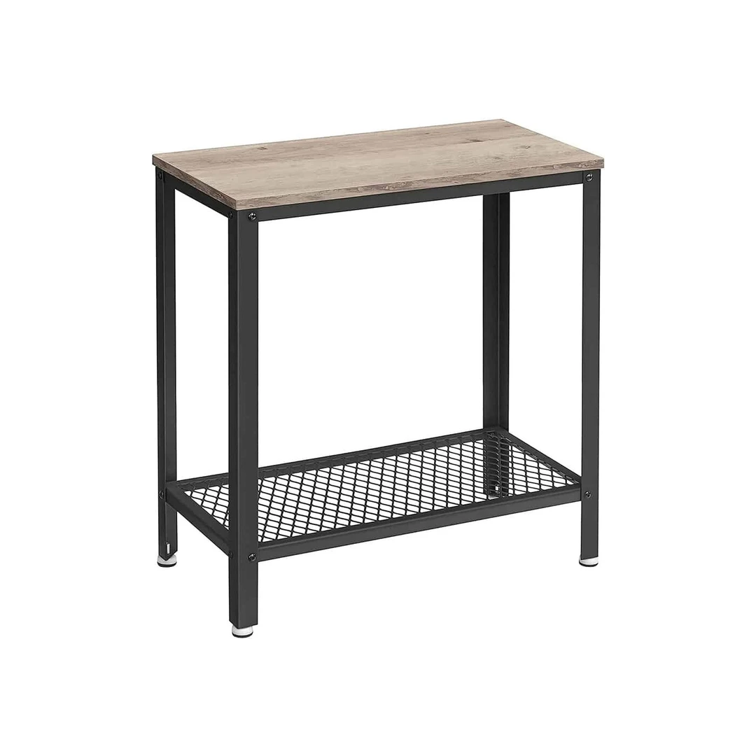 Pilkai juodas šoninis staliukas su plieno grotelėmis