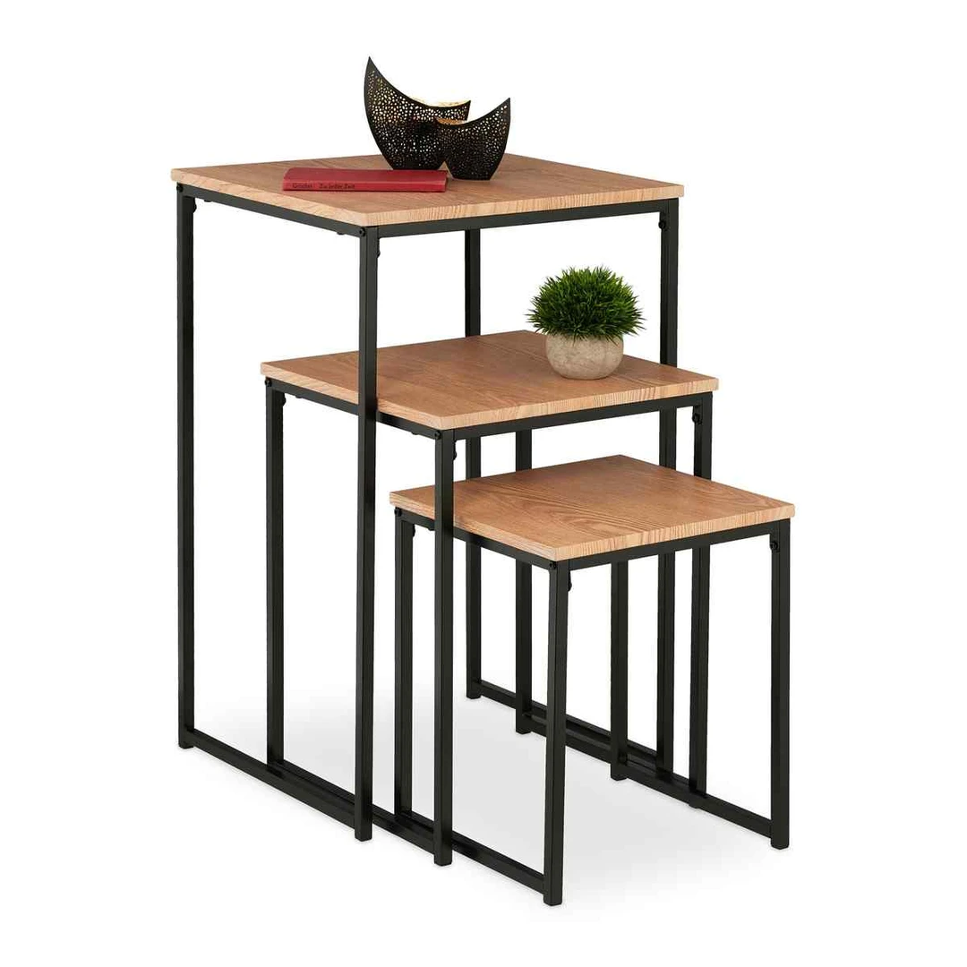 Šoninių staliukų komplektas Relaxdays, 3 vnt, 76 × 76 × 46 cm - Šoniniai staliukai