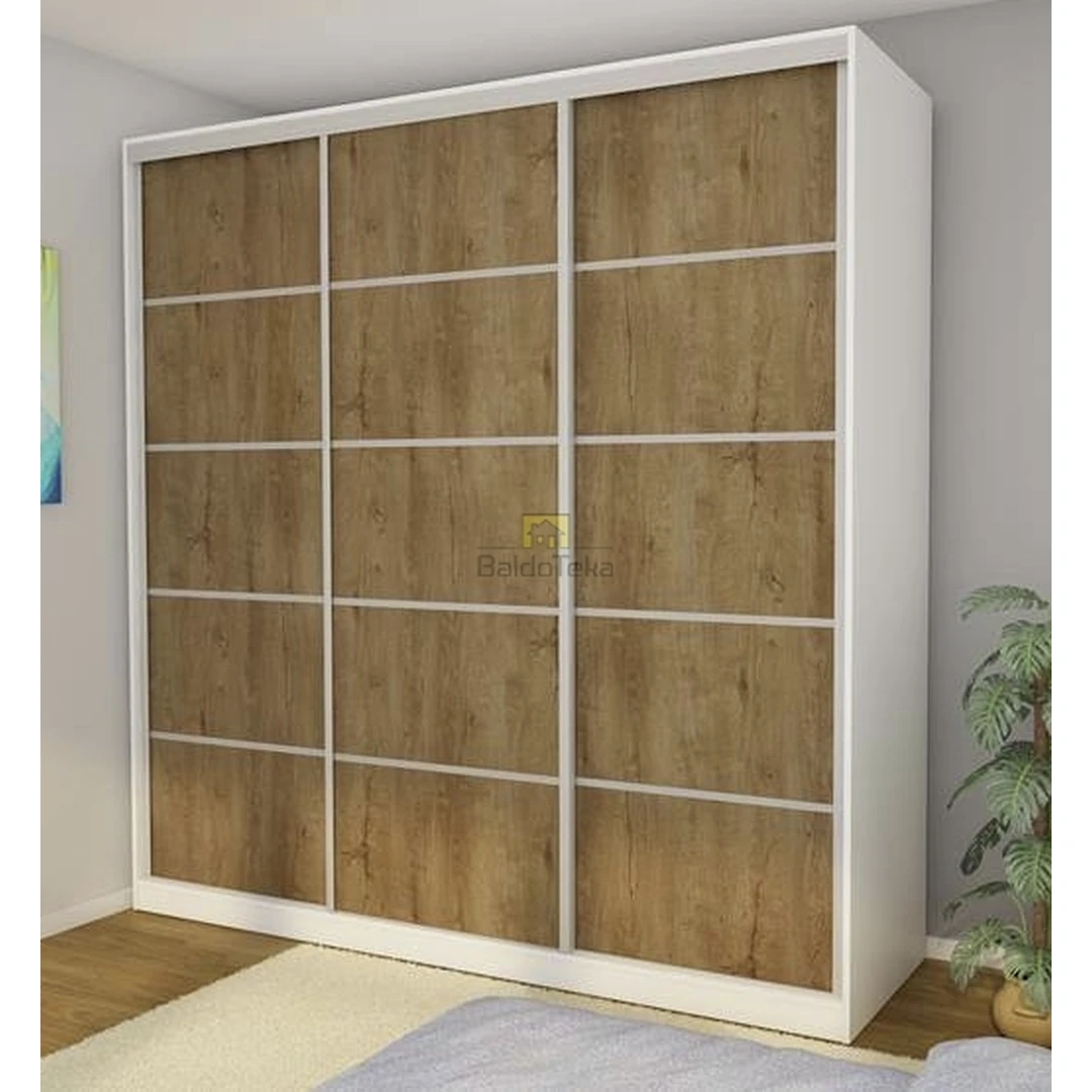 Erdvus baltas matinis spintos komplektas su ąžuolo intarpais