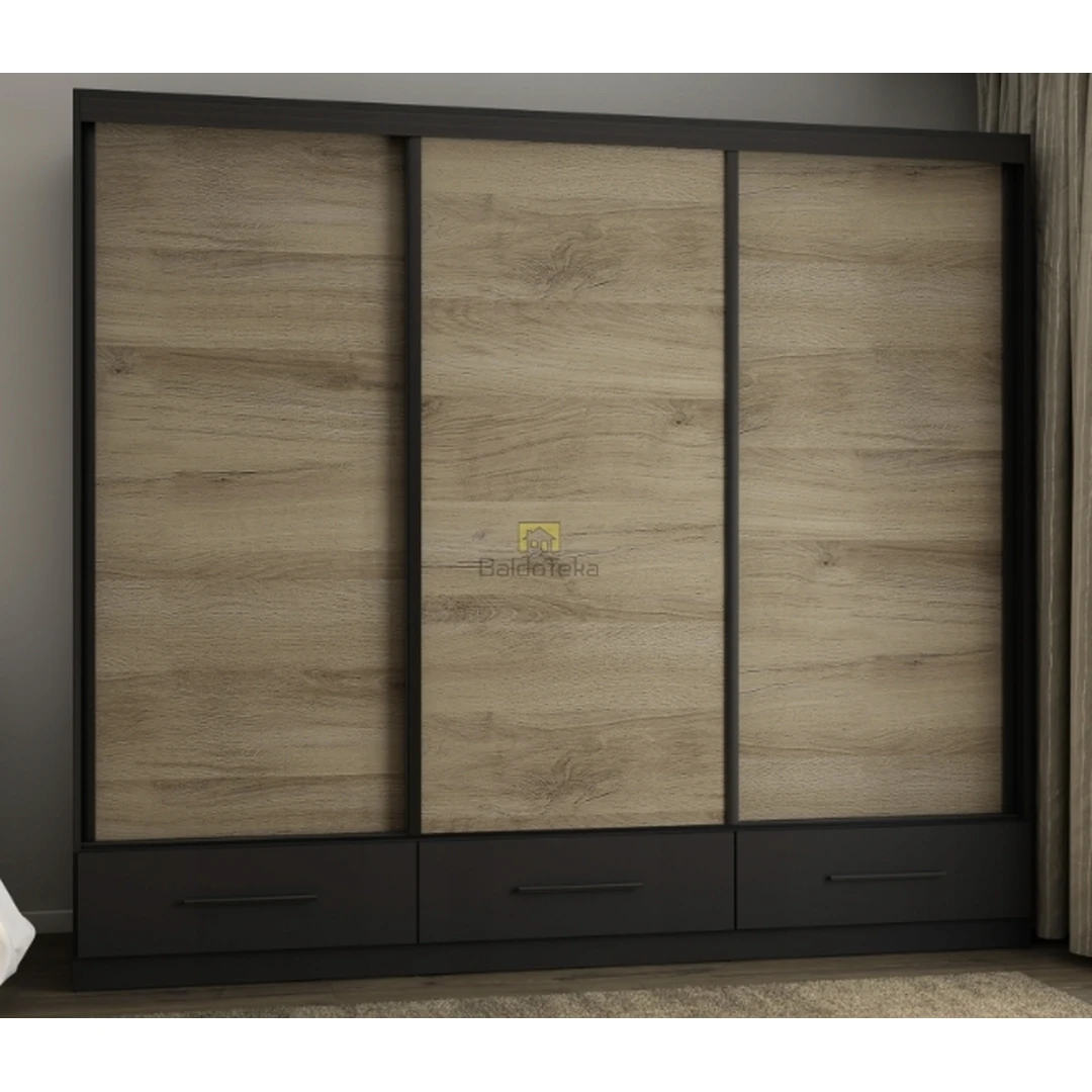 Stilinga juoda matinė spinta su Lorenzo ąžuolo detalėmis