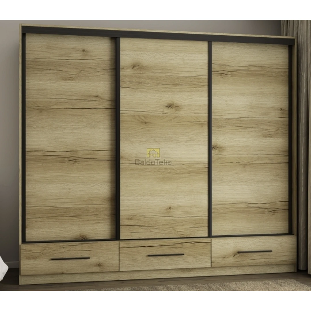 Erdvus ąžuolo ir juodos spalvos spintos komplektas