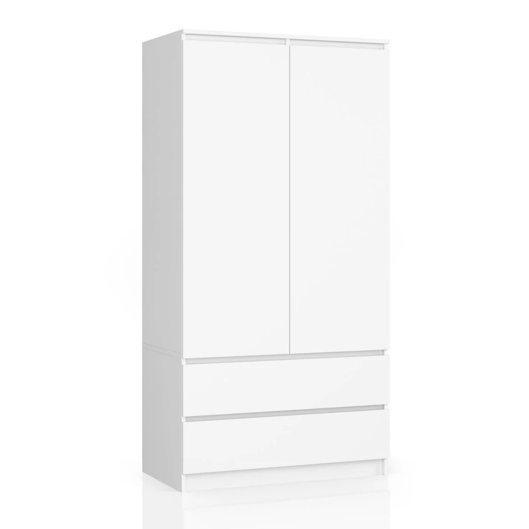 Spinta AKORD S90, 2 durys, 2 stalčiai, baltos spalvos, 90 × 180 × 51 cm - Spintos, spintelės