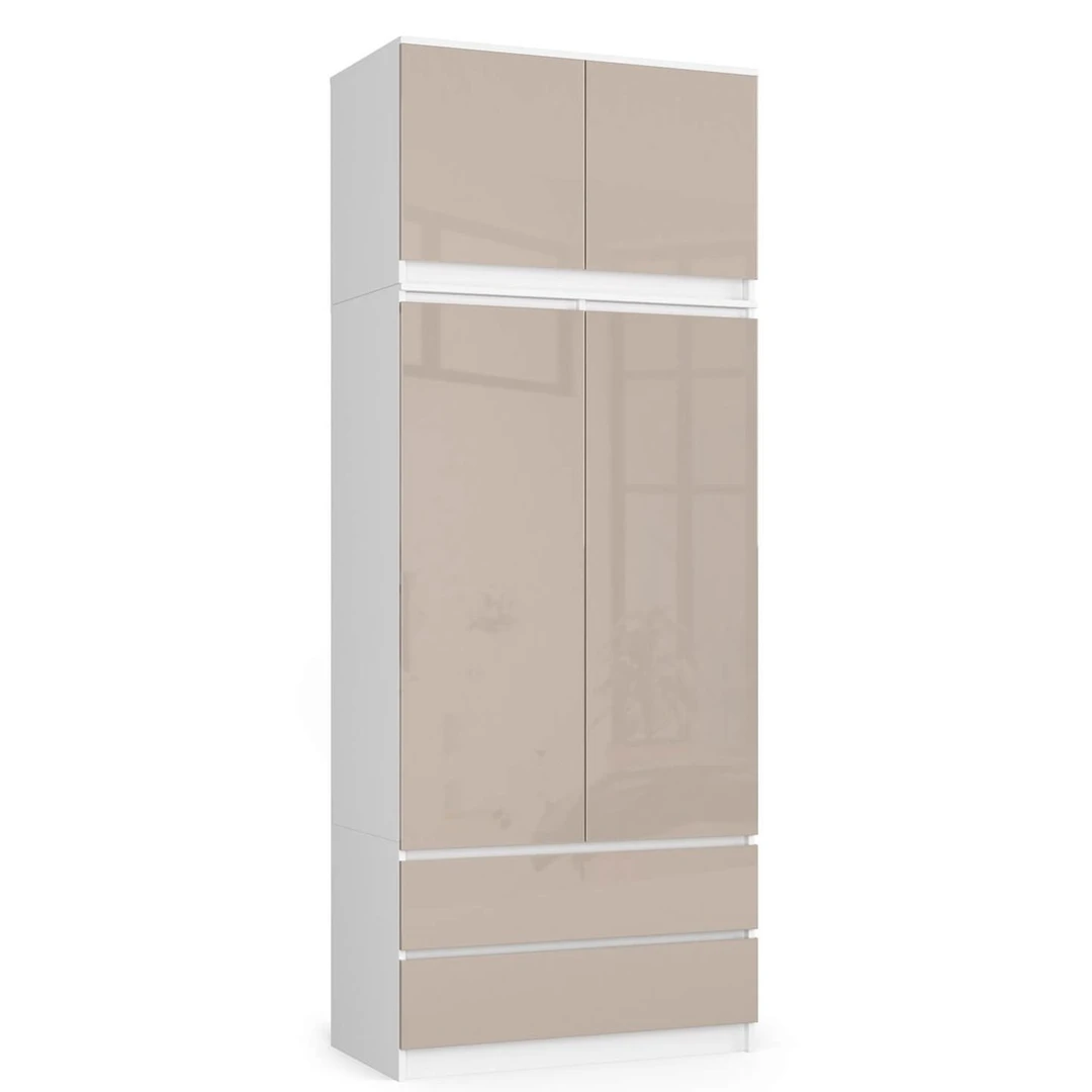 Spinta AKORD S90, 2 stalčiai su antresole, baltos/smėlio spalvos, 90 × 234 × 51 cm - Spintos, spintelės