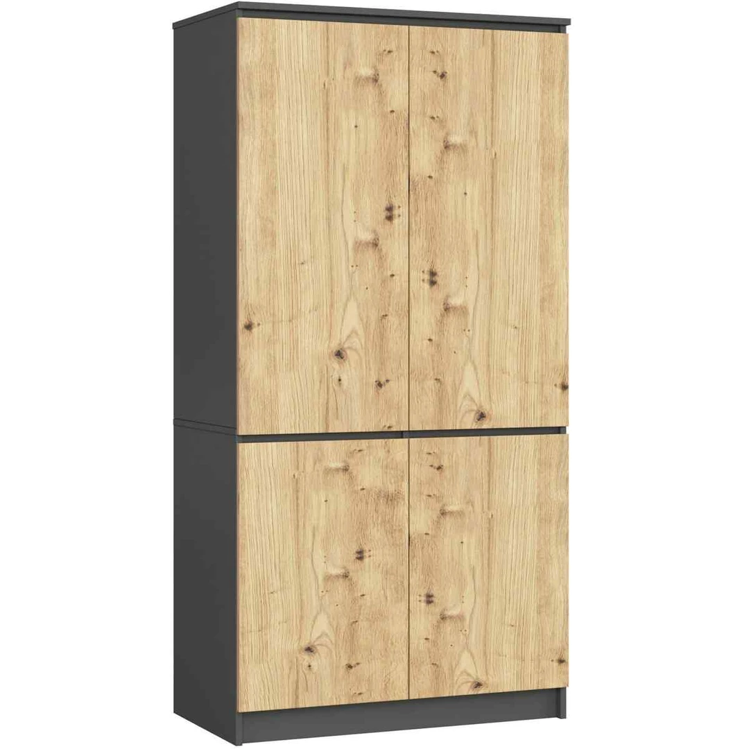 Spinta AKORD S90, 4 durų, pilkos/rudos spalvos, 90 × 180 × 51 cm - Spintos, spintelės