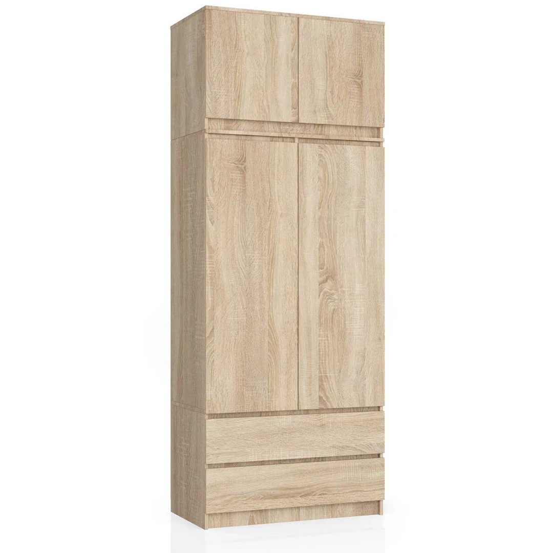 Spinta AKORD S90, su antstatu 2 durys ir 2 stalčiai, rudos spalvos, 90 × 234 × 51 cm - Spintos, spintelės
