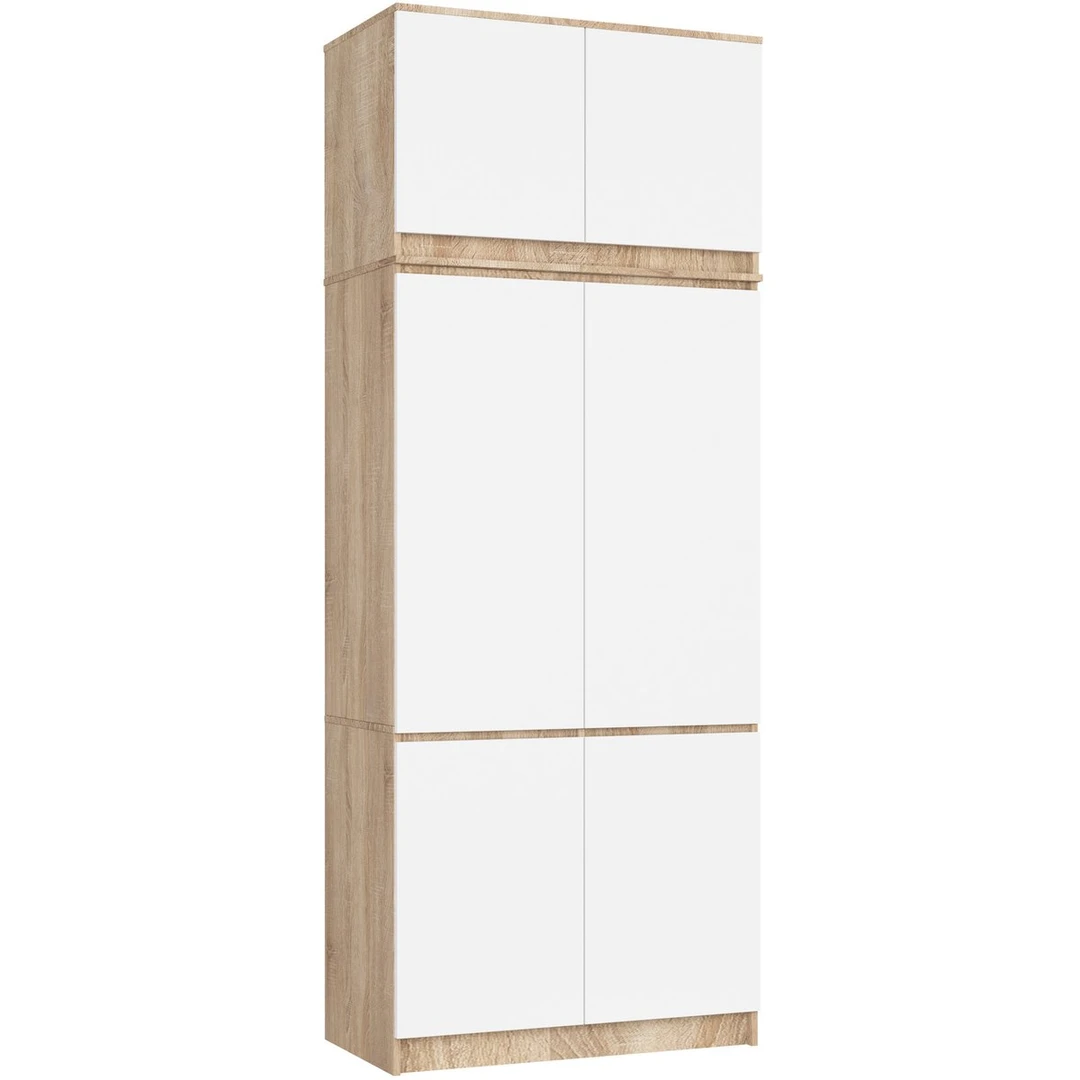 Spinta AkordV2 S90, 6 durų ir 6 lentynų, ąžuolo/baltos spalvos, 90 × 235 × 51 cm - Spintos, spintelės