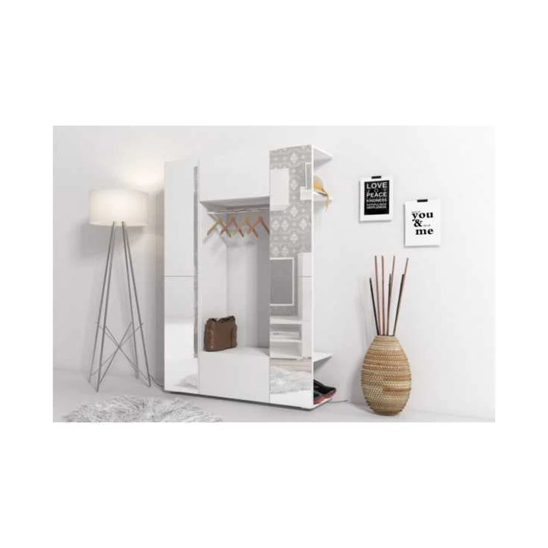 Ergonominė spintelė su veidrodžiu – balta ir matinė