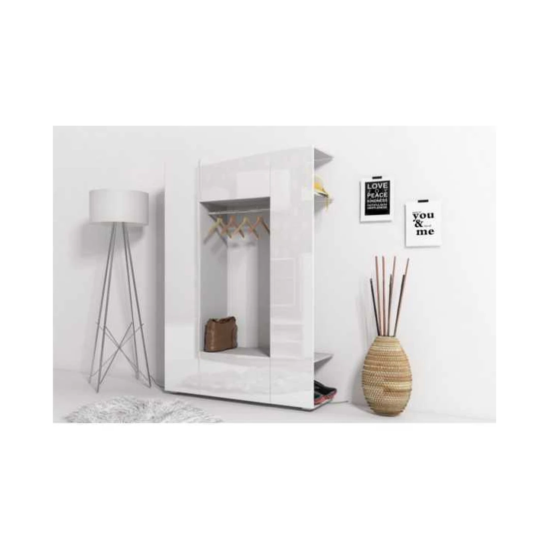 Elegantiška spintelė pilka-balta blizgi