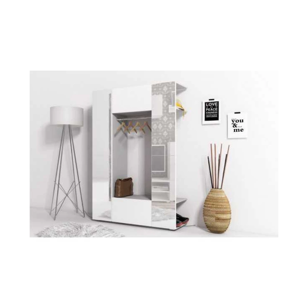 Stilinga spintelė su veidrodžiu – pilka ir balta matinė