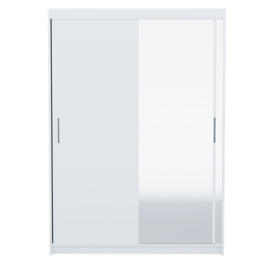 Stumdomų durų spinta su veidrodžiu, balta matinė