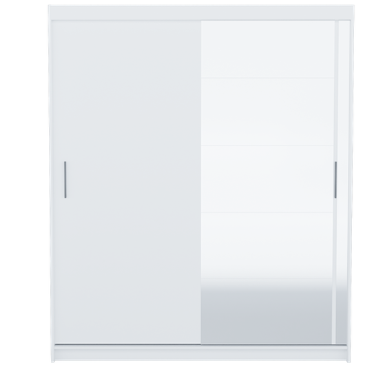 2 stumdomų durų spinta su veidrodžiu, balta matinė