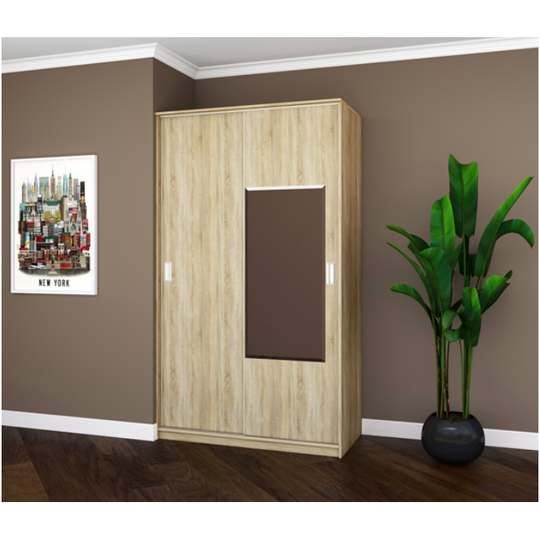 Drabužių spinta KOMFORT su veidrodžiu ir stumdomomis durimis