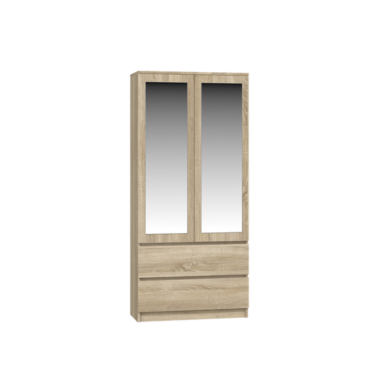 Ergonomiška ąžuolo spinta su veidrodžiais ir TIP-ON sistema