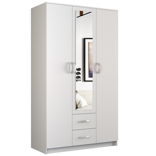 Ergonomiška 3-durų spinta su 2 stalčiais ir veidrodžiu