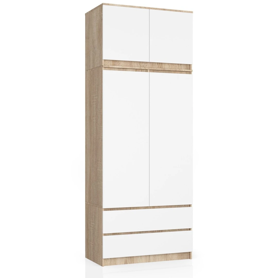 Spinta S90, 2 durų ir 2 stalčių, baltos/rudos spalvos, 90 × 234 × 51 cm - Spintos, spintelės