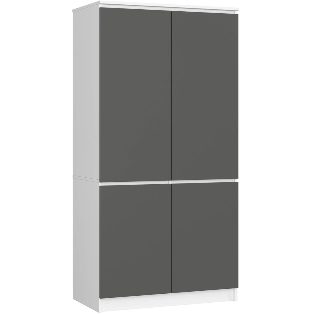 Spinta S90 4D CLP, 4 durų, baltos/pilkos spalvos, 90 × 180 × 51 cm - Spintos, spintelės