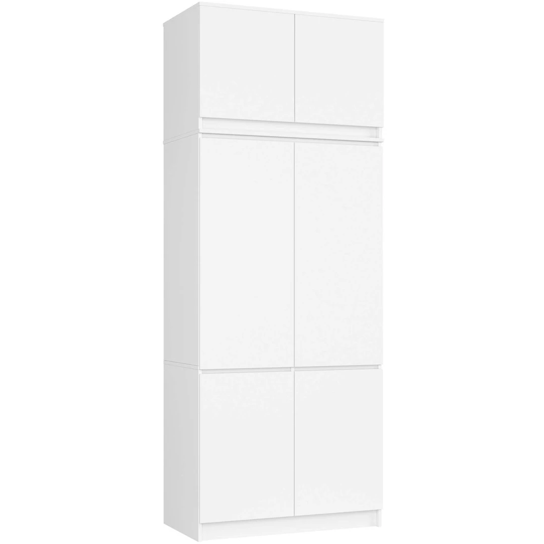 Spinta S90, 6 durys ir 6 lentynos su antresole, baltos spalvos, 90 × 235 × 51 cm - Spintos, spintelės