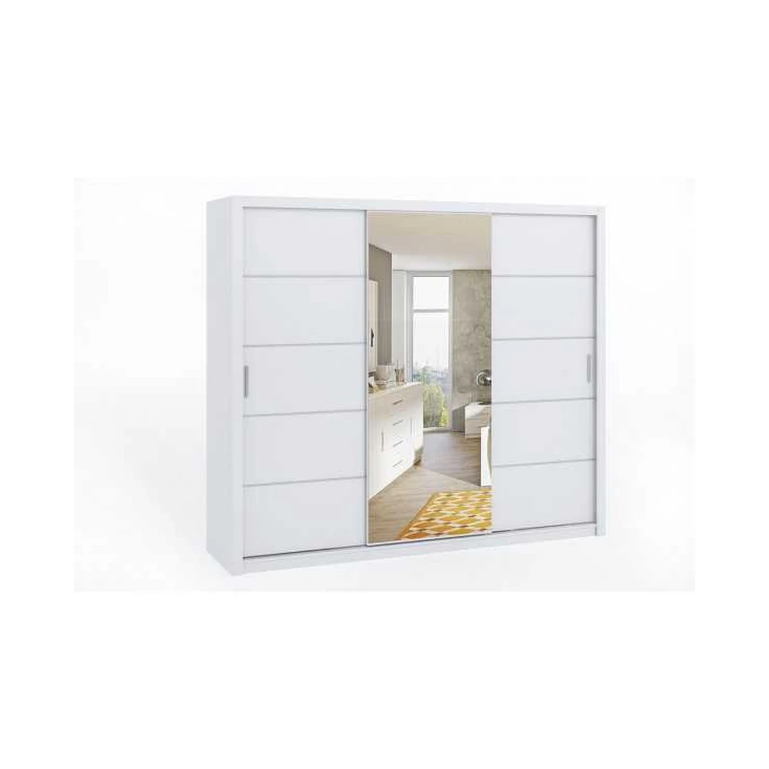 Erdvi balta spintelė su stumdomomis durimis ir veidrodžiu