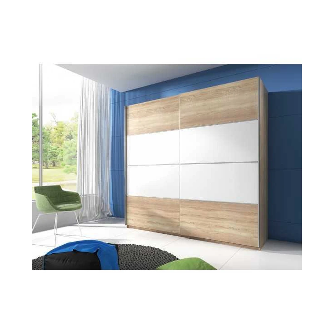 Šviesaus ąžuolo spintos su stumdomomis durimis