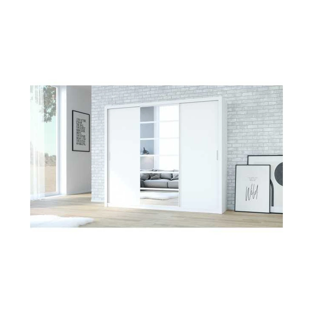 Erdvus baltas spintas su veidrodžiu ir stumdomomis durimis