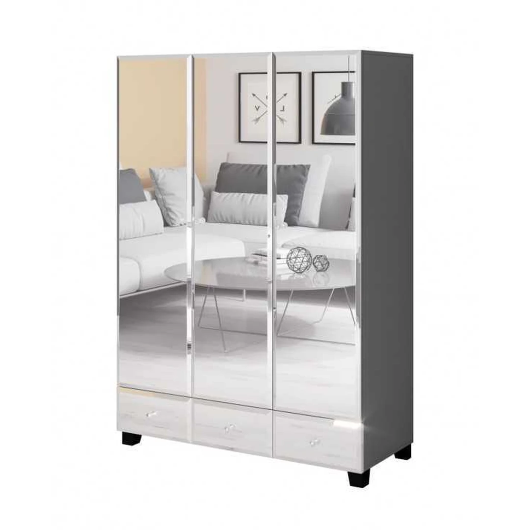 Pilkas matinis 3 durų spinta su veidrodžiu