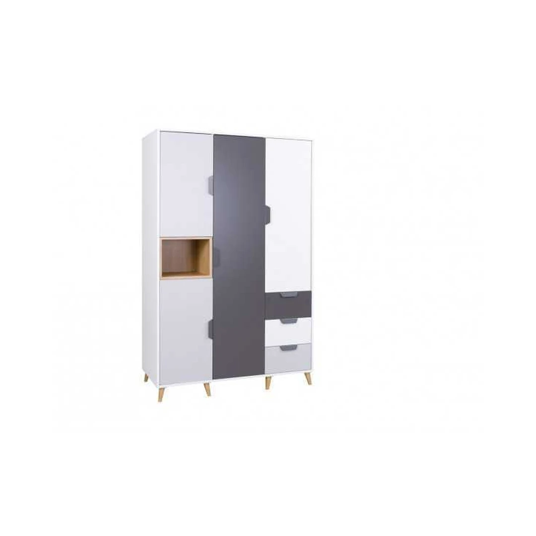 Moderni keturių durų spinta su trimis stalčiais